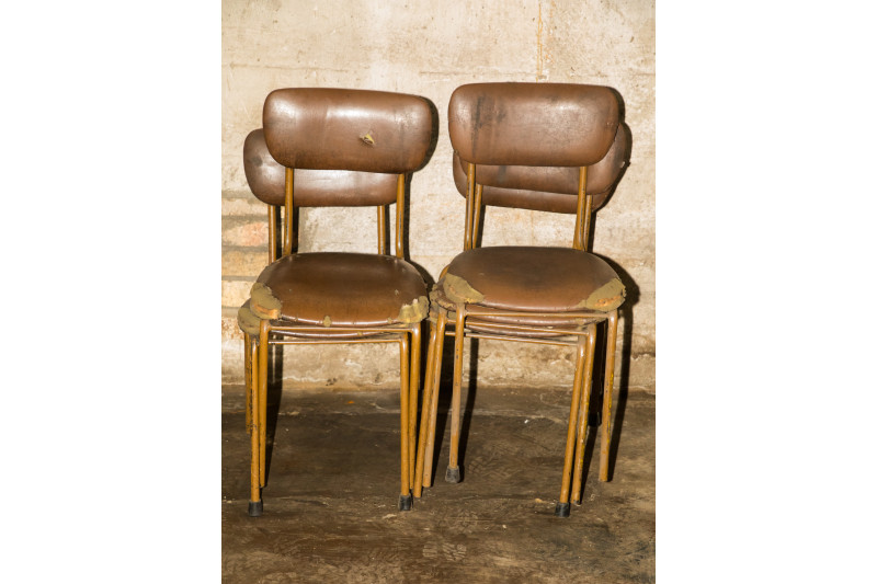 5 CHAIRS S/FRAMED BROWN TORN