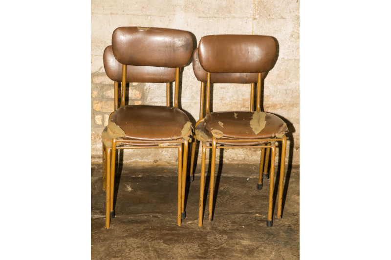 4 CHAIRS S/FRAMED BROWN TORN