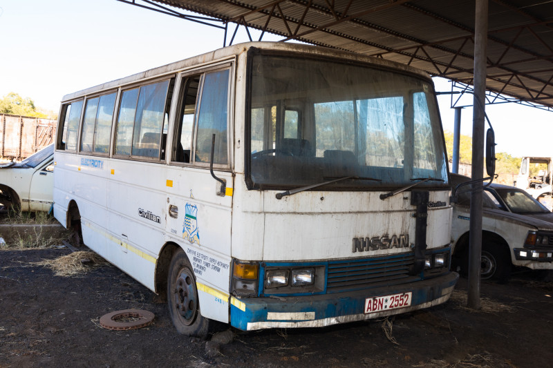 NISSAN CIVILIAN MINI BUS REG NO. ABN 2552 (NON/RUNNER) *NO REAR WHEELS * ONE FRONT WHEEL